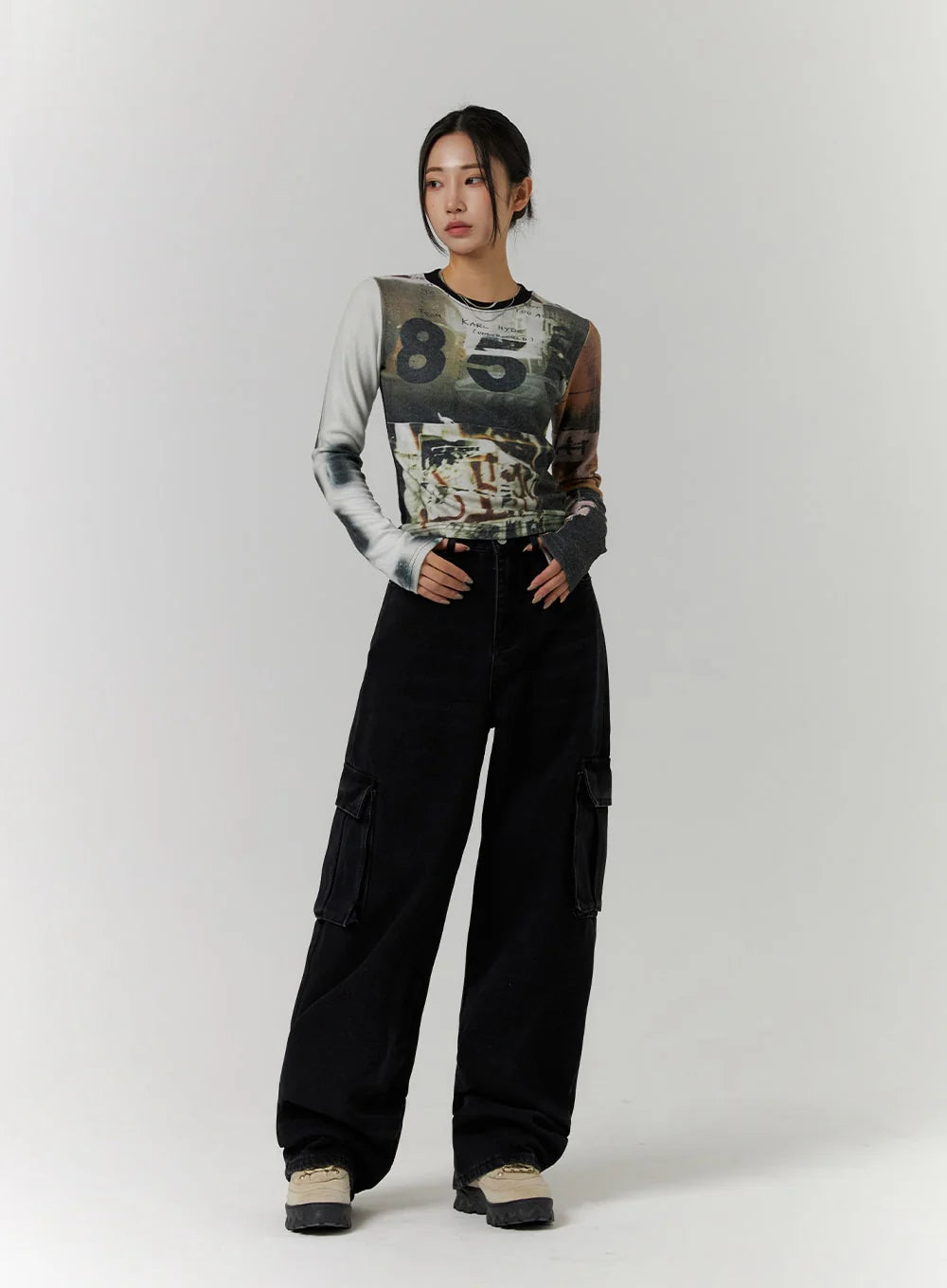 Premium Black Cargo Wide Leg Jeans