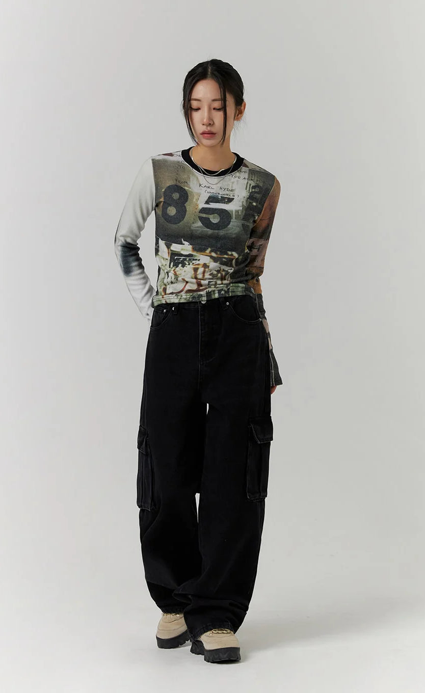 Premium Black Cargo Wide Leg Jeans