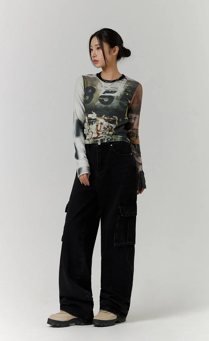 Premium Black Cargo Wide Leg Jeans