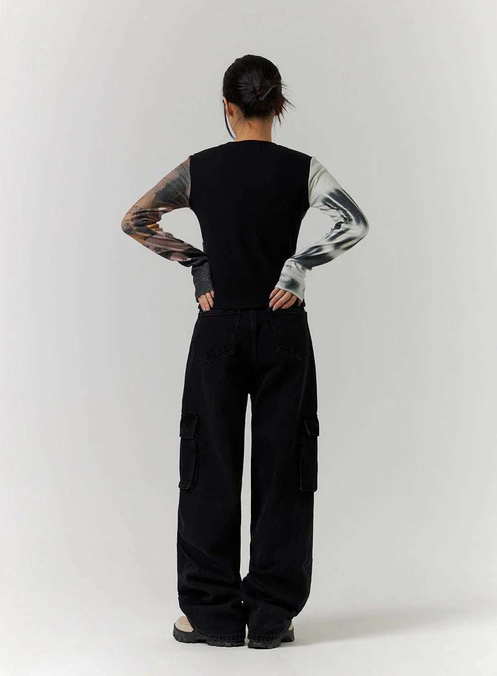 Premium Black Cargo Wide Leg Jeans