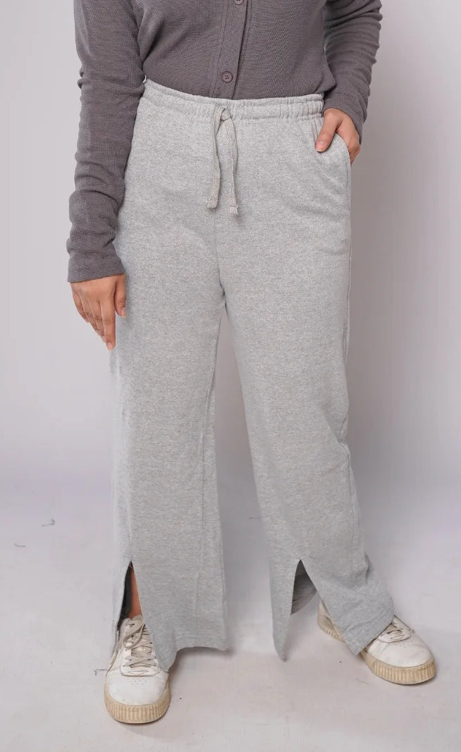 D600 - Grey Wide Leg Slit Trousers