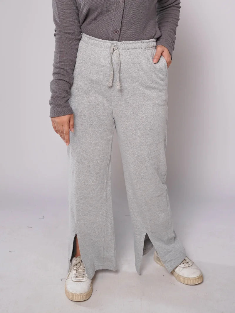 D600 - Grey Wide Leg Slit Trousers