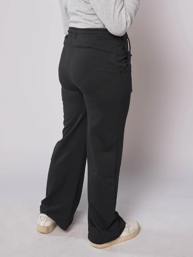 D600 - Black Wide Leg Seam Trousers