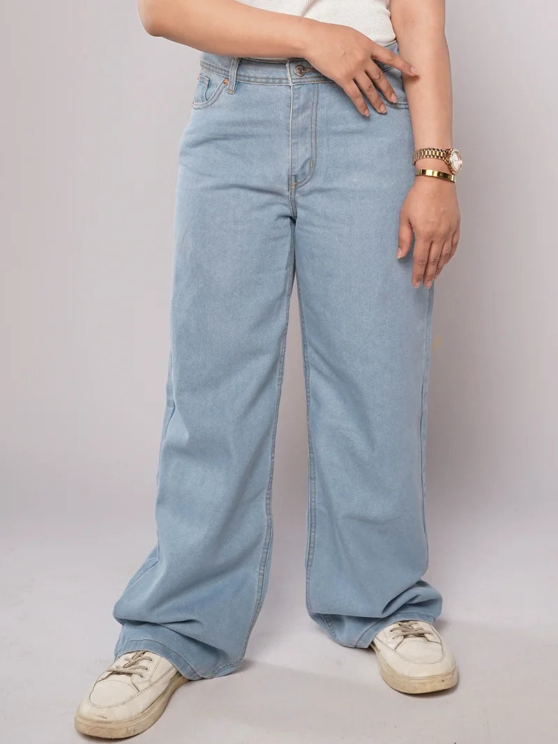 D600 - Light Blue High Waist Wide Leg Jeans