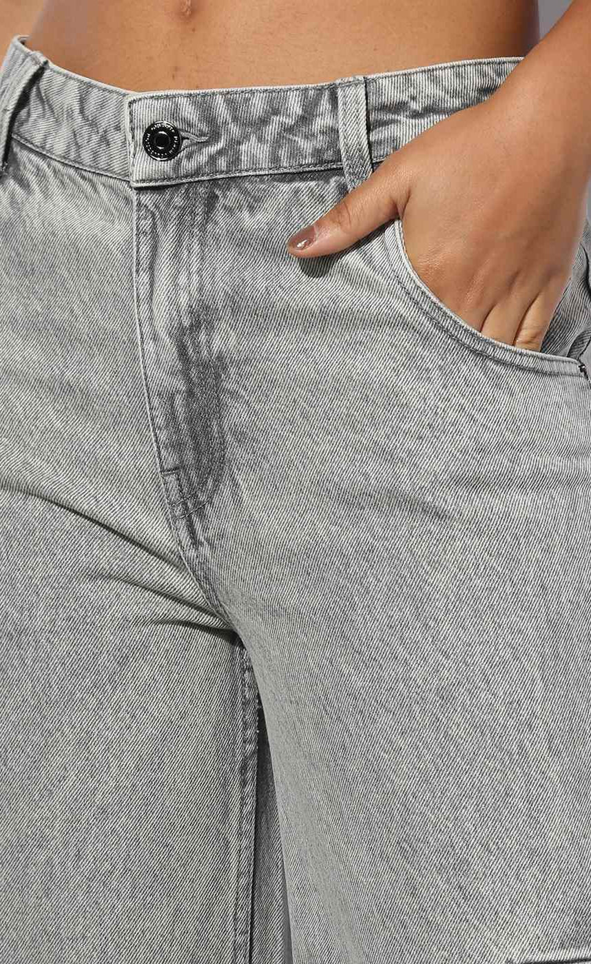 Zara Cargo High-Waist Wide-Leg Jeans - Grey