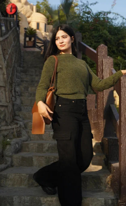 Black Cargo High-Waist Wide-Leg Jeans