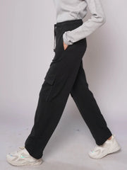 D600 - Black Front Pocket Cargo Trousers