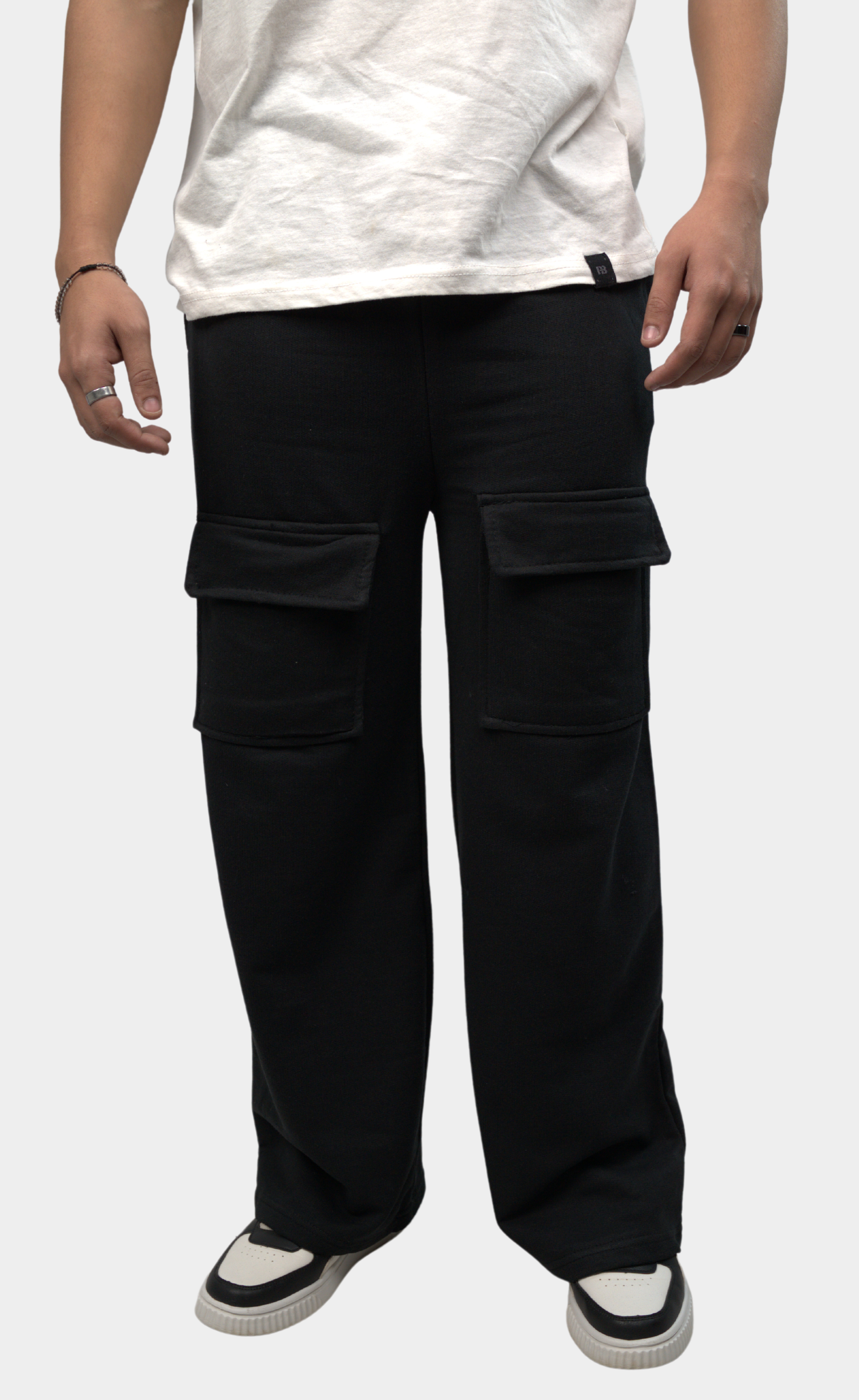Wide Leg Cargo Front Pocket Jogger Pant | Black