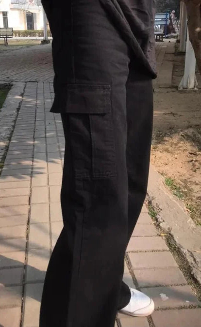Black Cargo High-Waist Wide-Leg Jeans