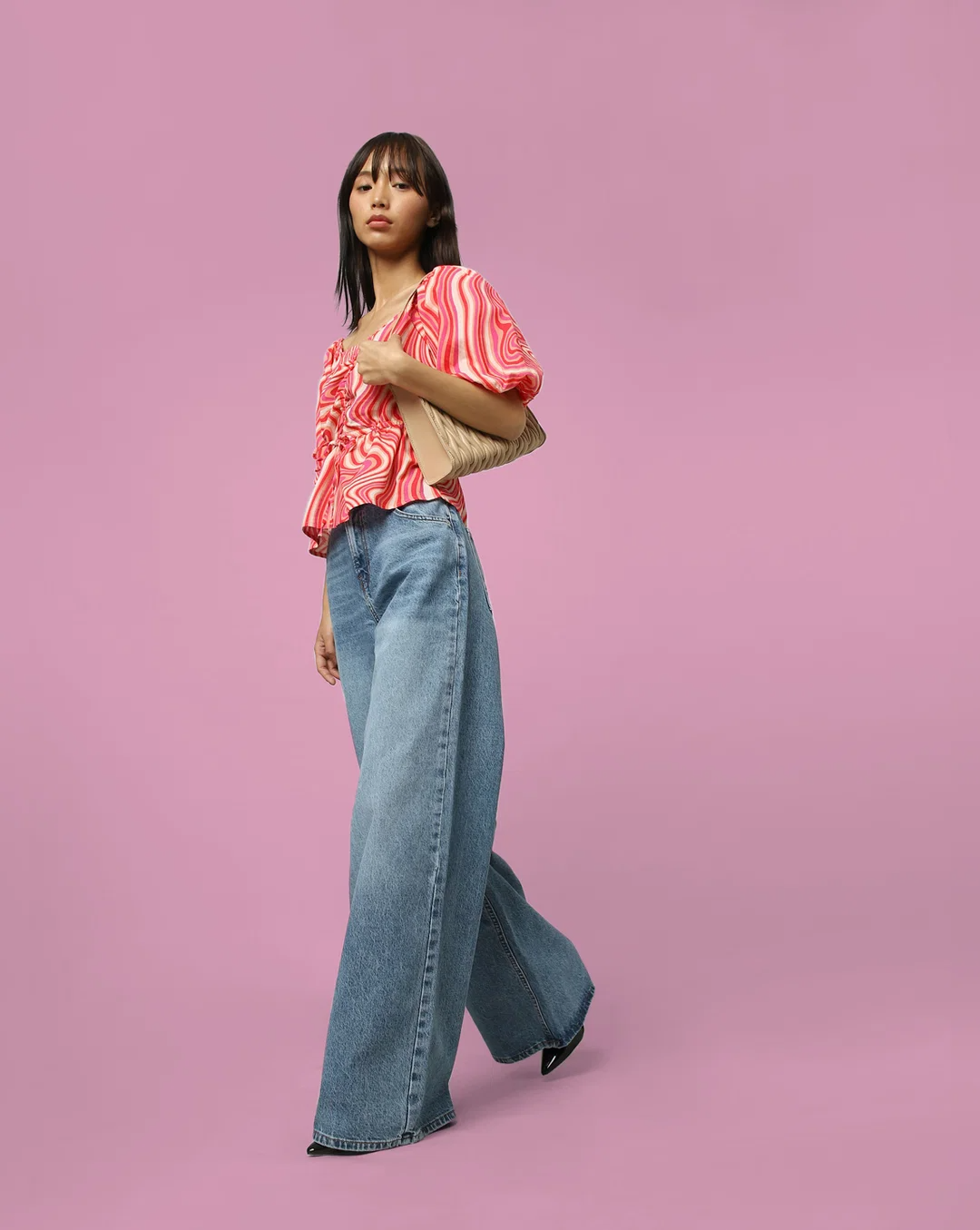 BLUE HIGH RISE EXTRA WIDE LEG JEANS