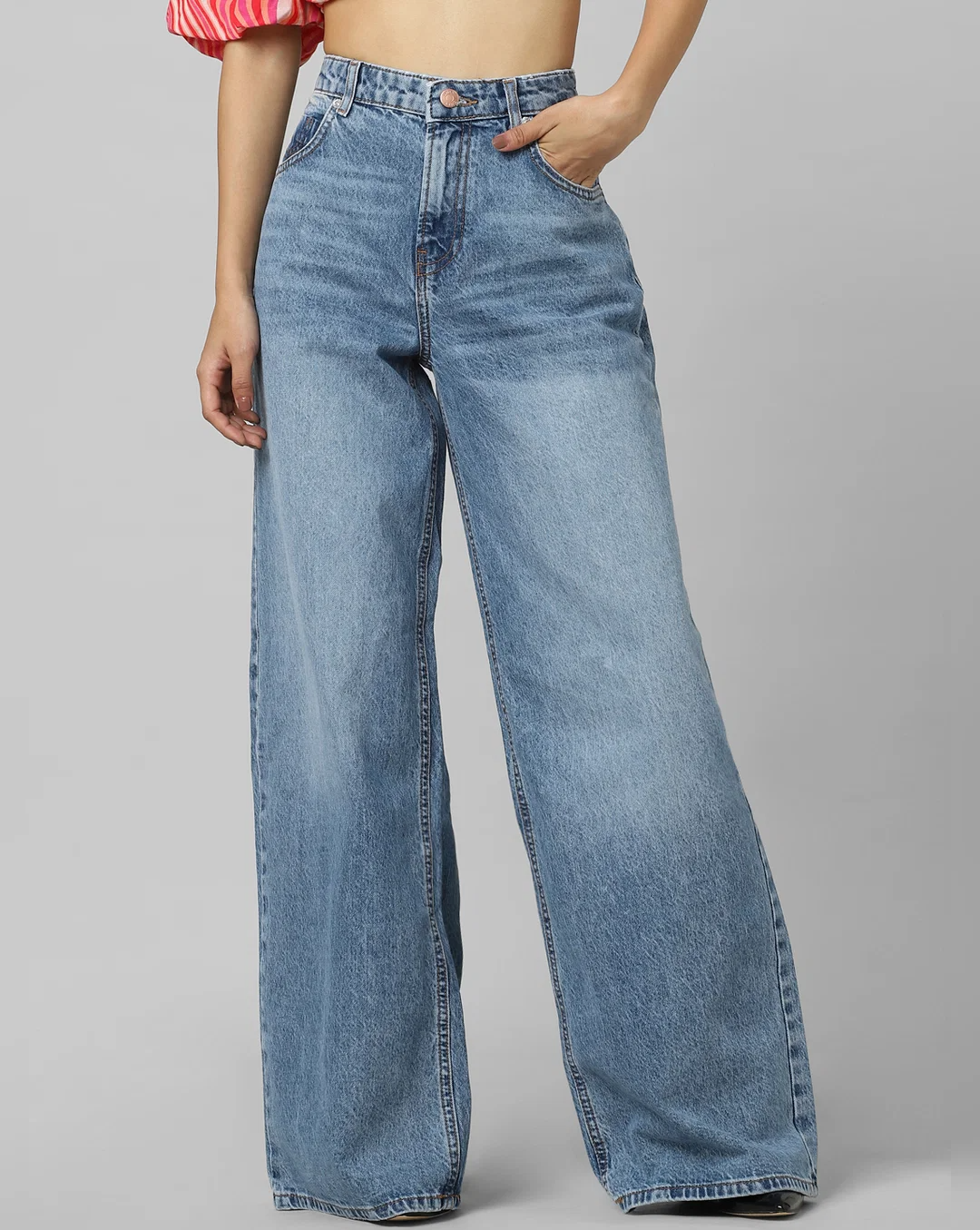 Blue High Rise Extra Wide Leg Jeans