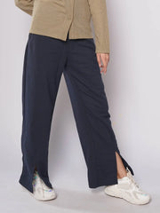 D600 - Navy Blue Wide Leg Slit Trousers