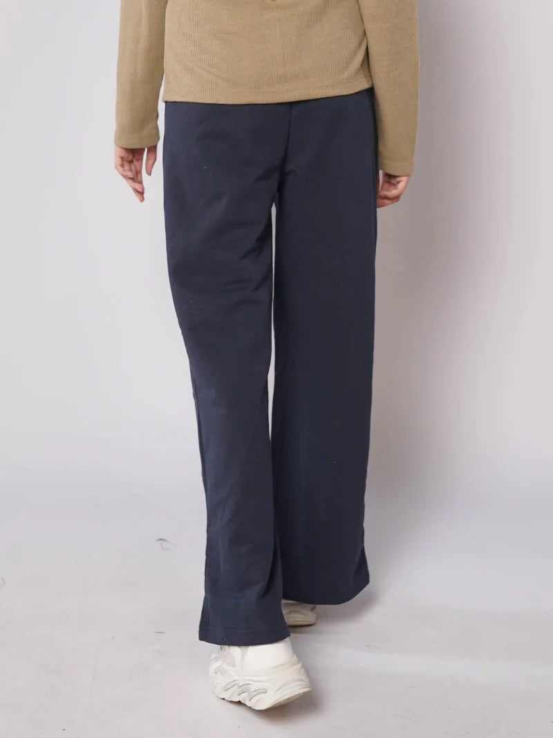 D600 - Navy Blue Wide Leg Slit Trousers