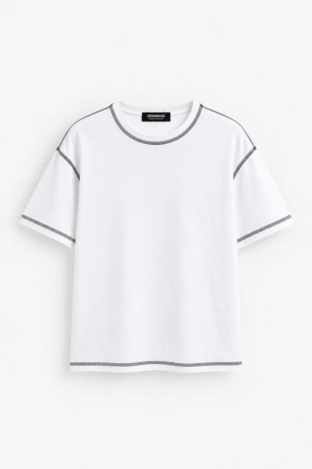 Oversized Contrast Stitch Tee | White