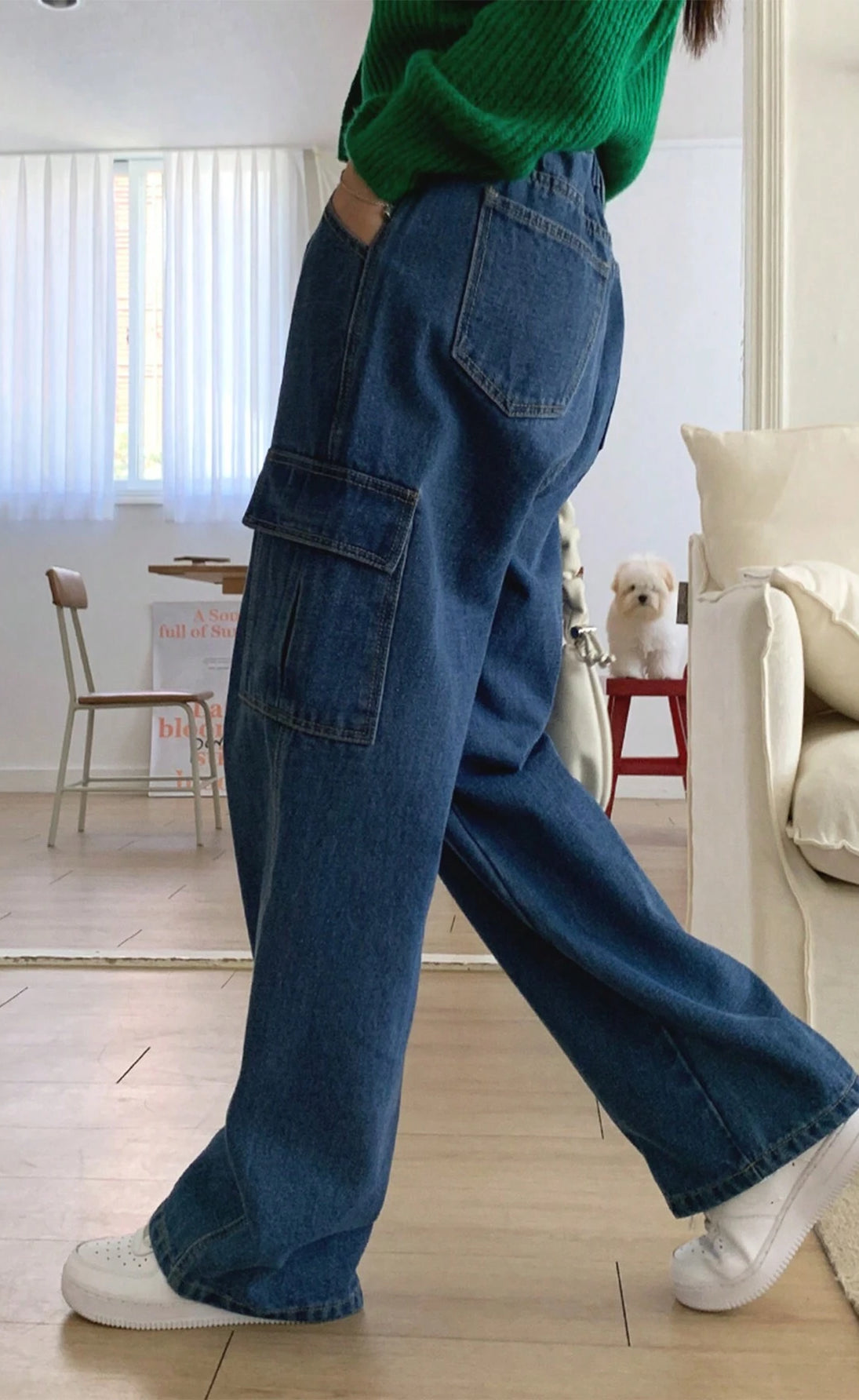 Baggy Cargo Wide Leg Jeans - Blue