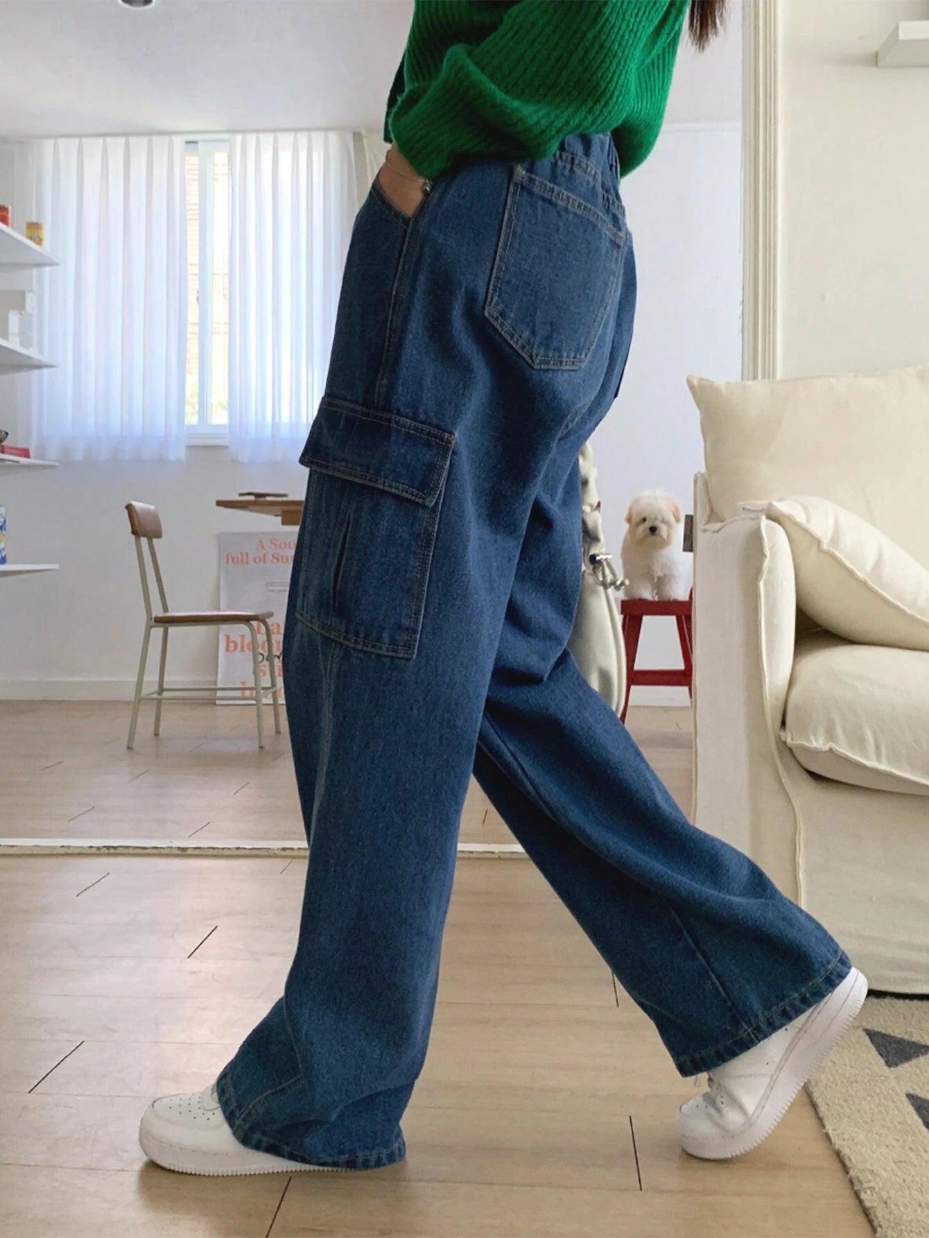 Baggy Cargo Wide Leg Jeans - Blue