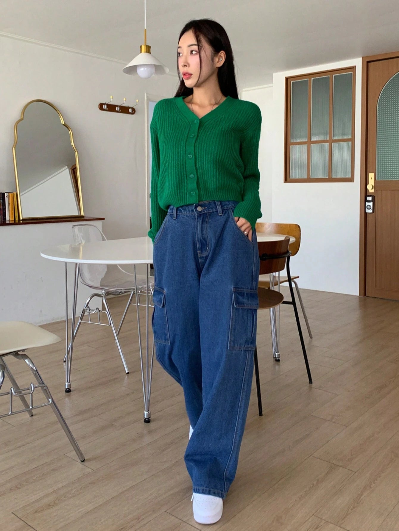 Baggy Cargo Wide Leg Jeans - Blue