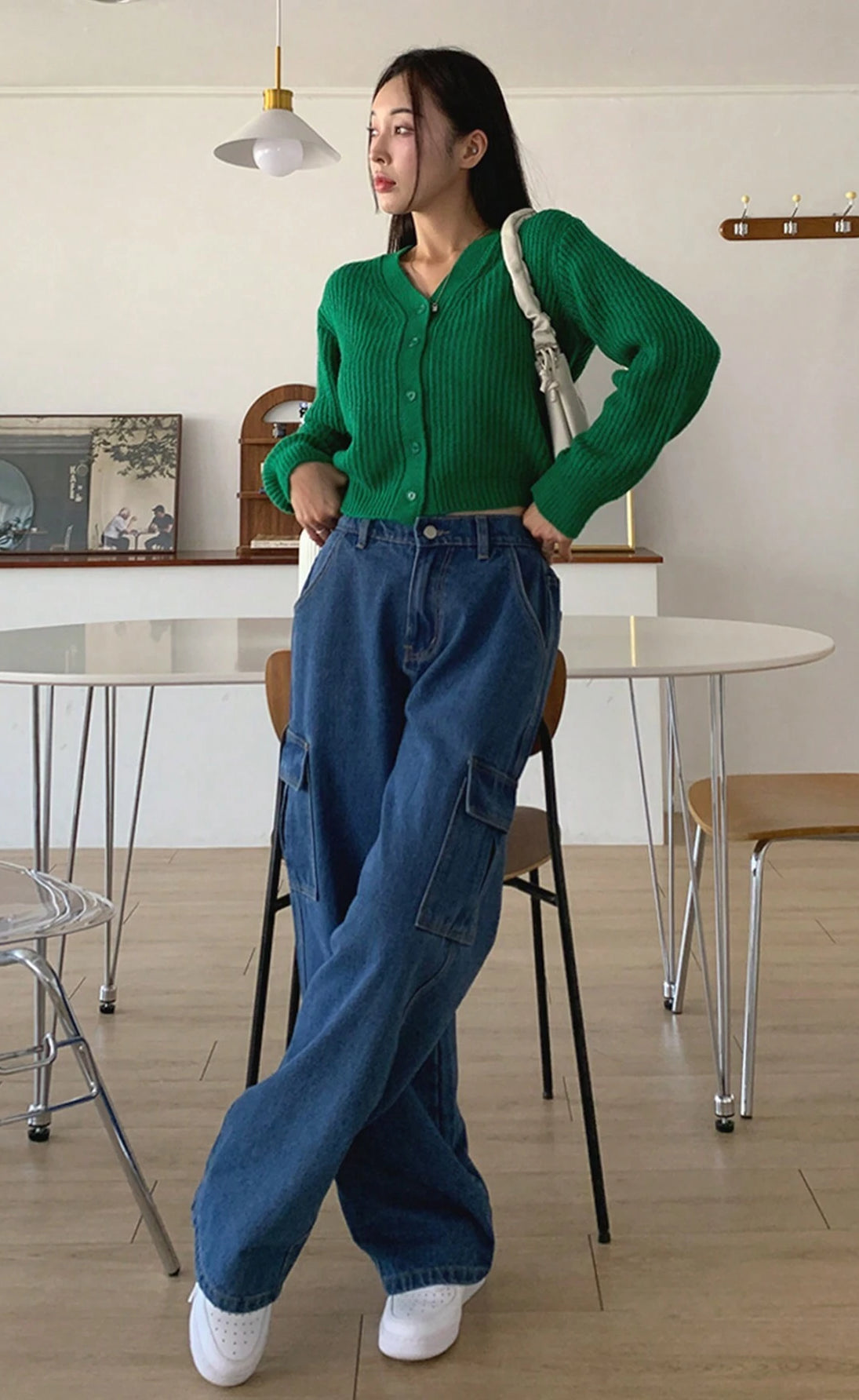 Baggy Cargo Wide Leg Jeans - Blue