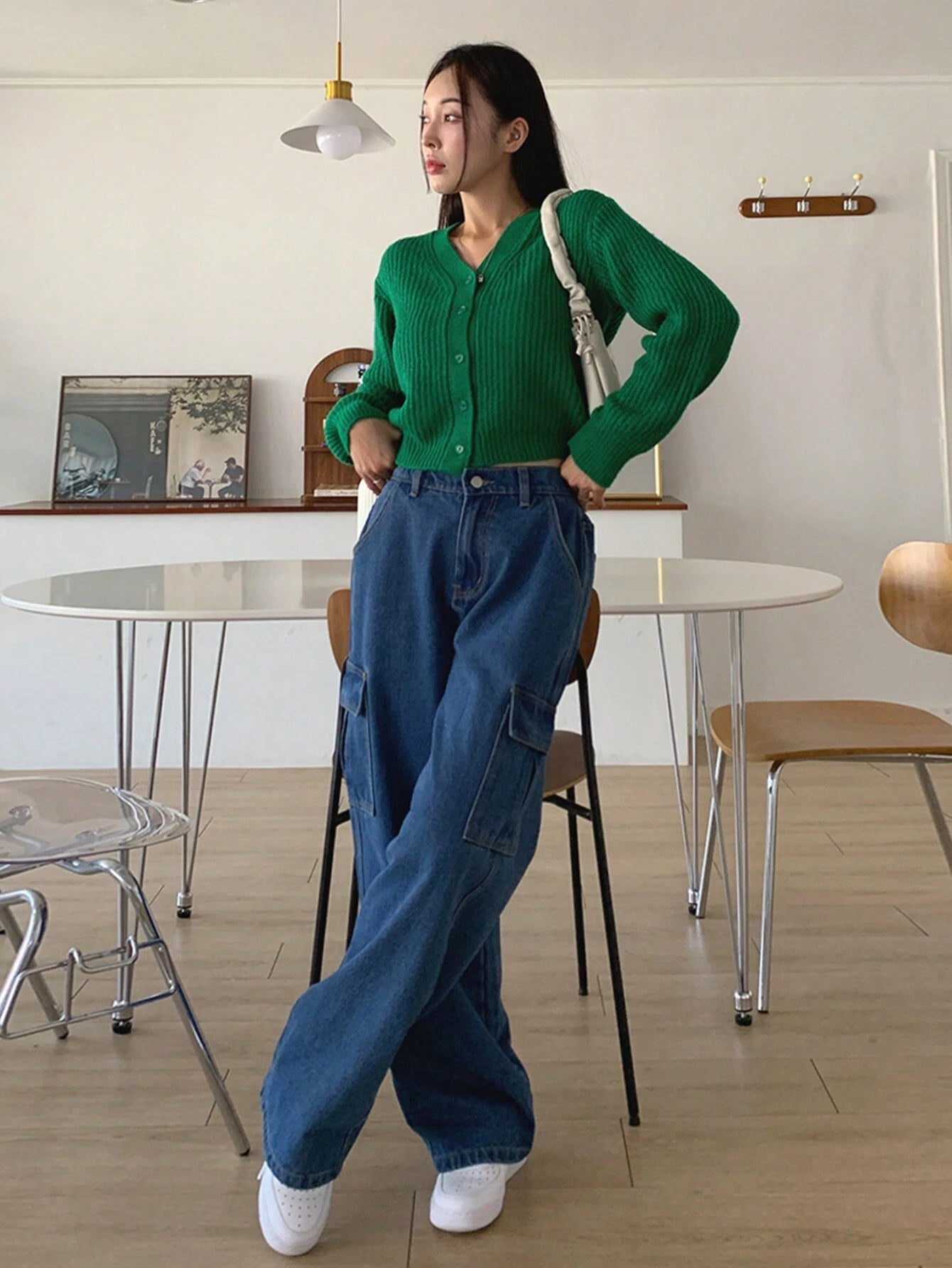 Baggy Cargo Wide Leg Jeans - Blue