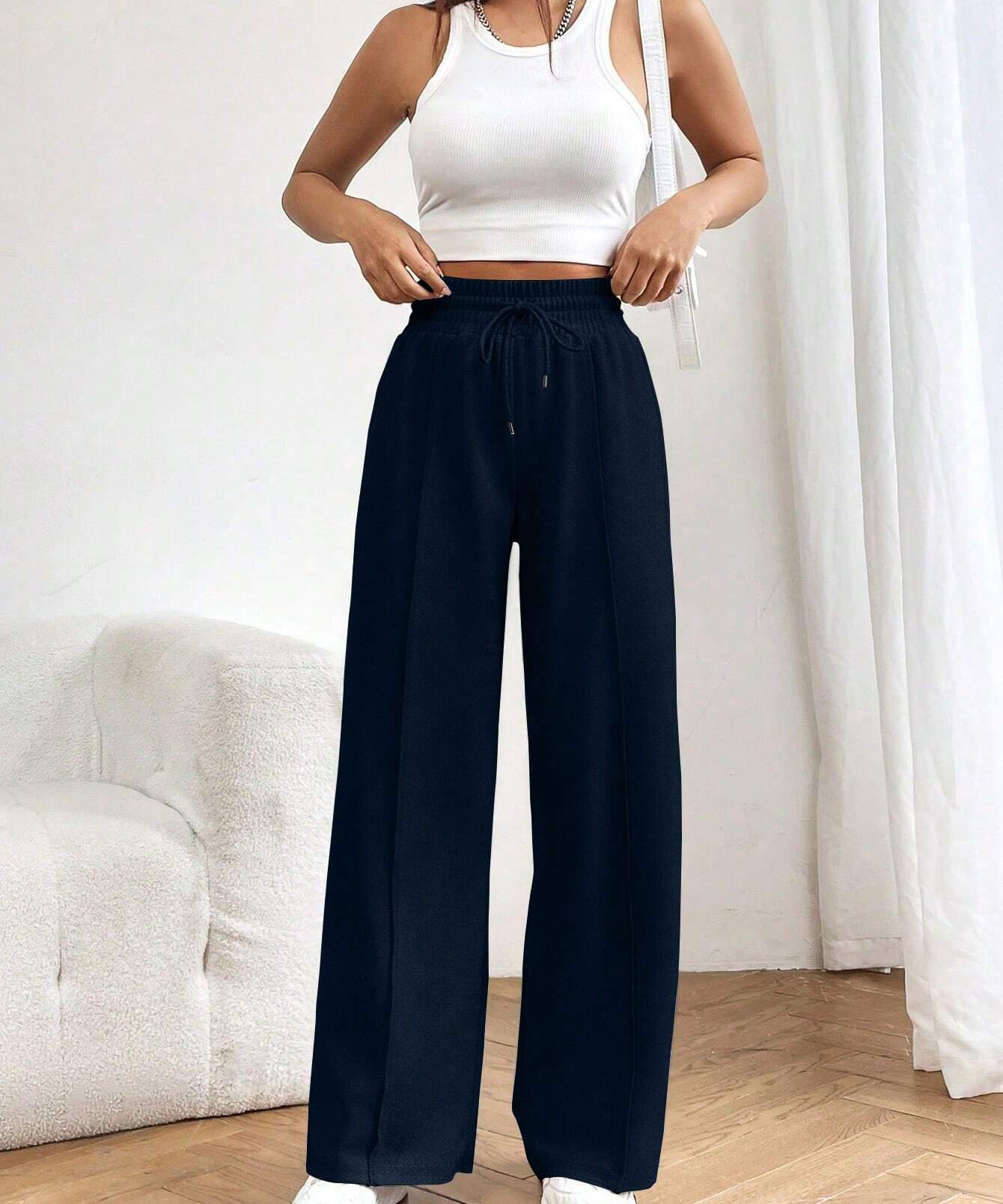 D600 - Navy Blue Wide Leg Sweatpant