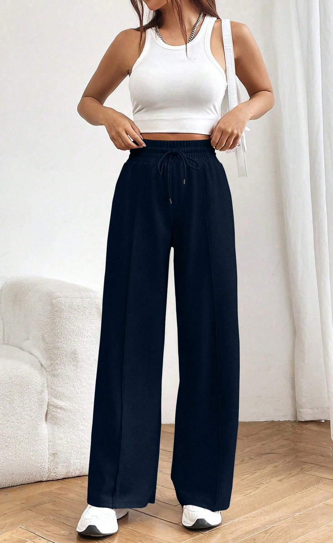 D600 - Navy Blue Wide Leg Sweatpant