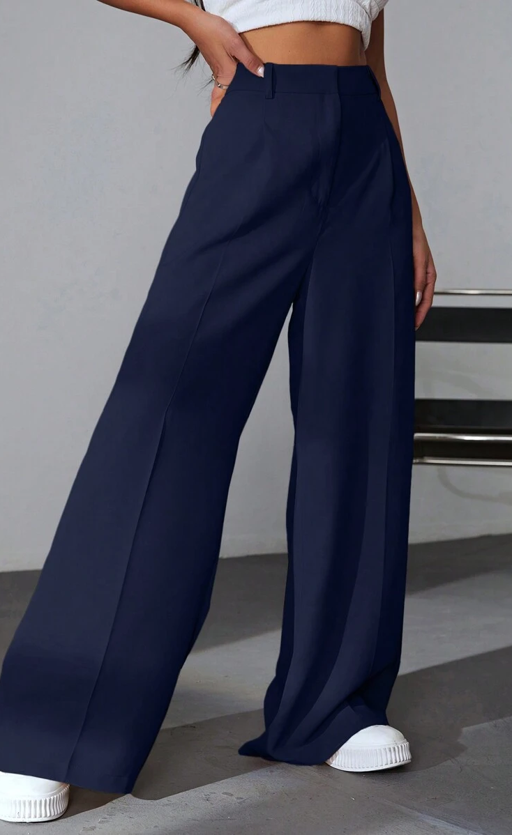 D600 Tailored Wide-Leg Pants - Navy Blue