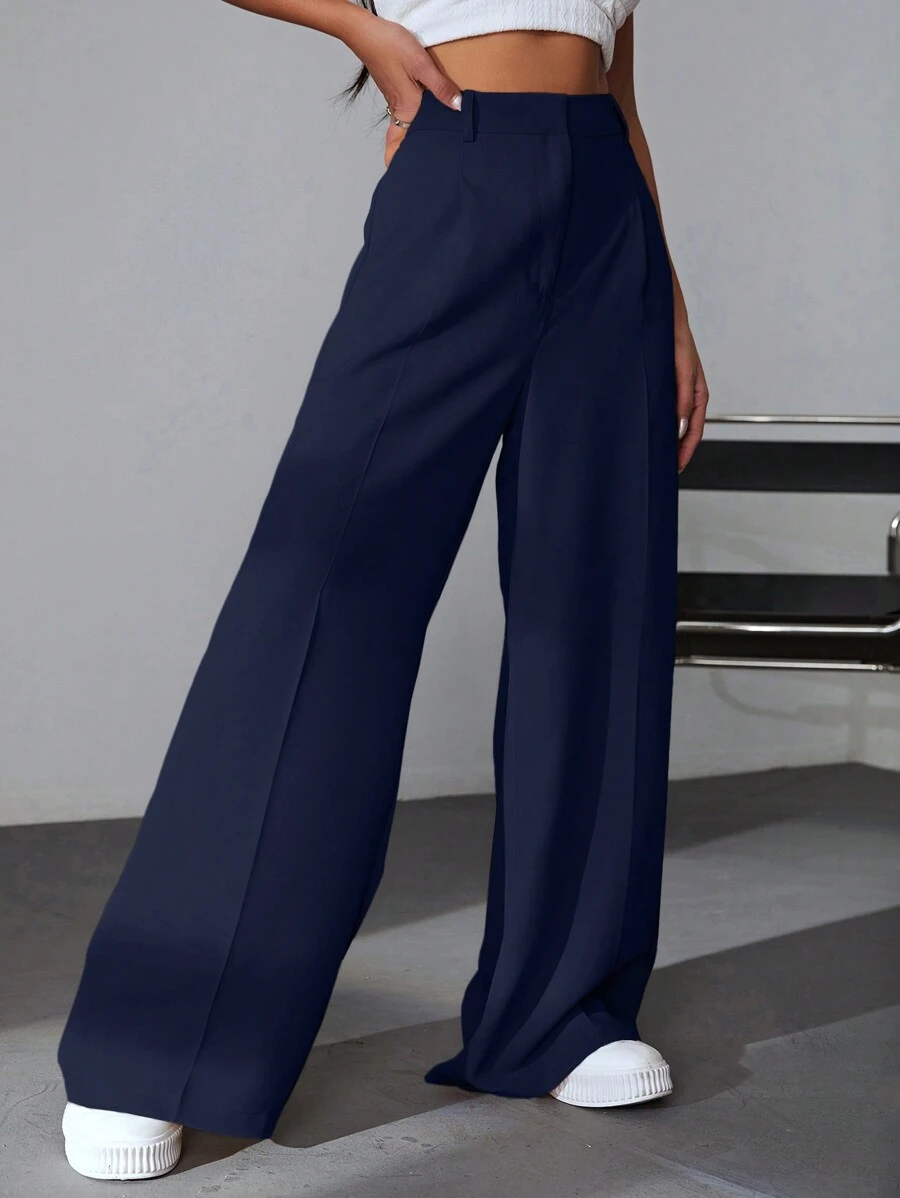 D600 Tailored Wide-Leg Pants - Navy Blue
