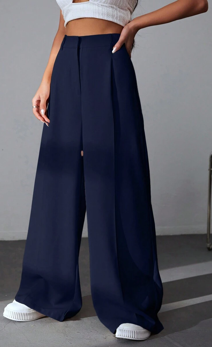 D600 Tailored Wide-Leg Pants - Navy Blue