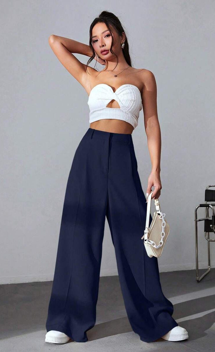 D600 Tailored Wide-Leg Pants - Navy Blue