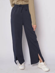 D600 - Navy Blue Wide Leg Slit Trousers