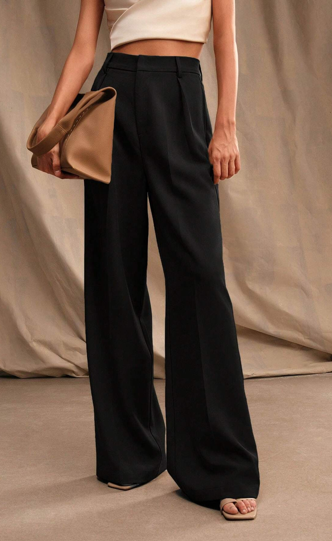 D600 Tailored Wide-Leg Pants - Black