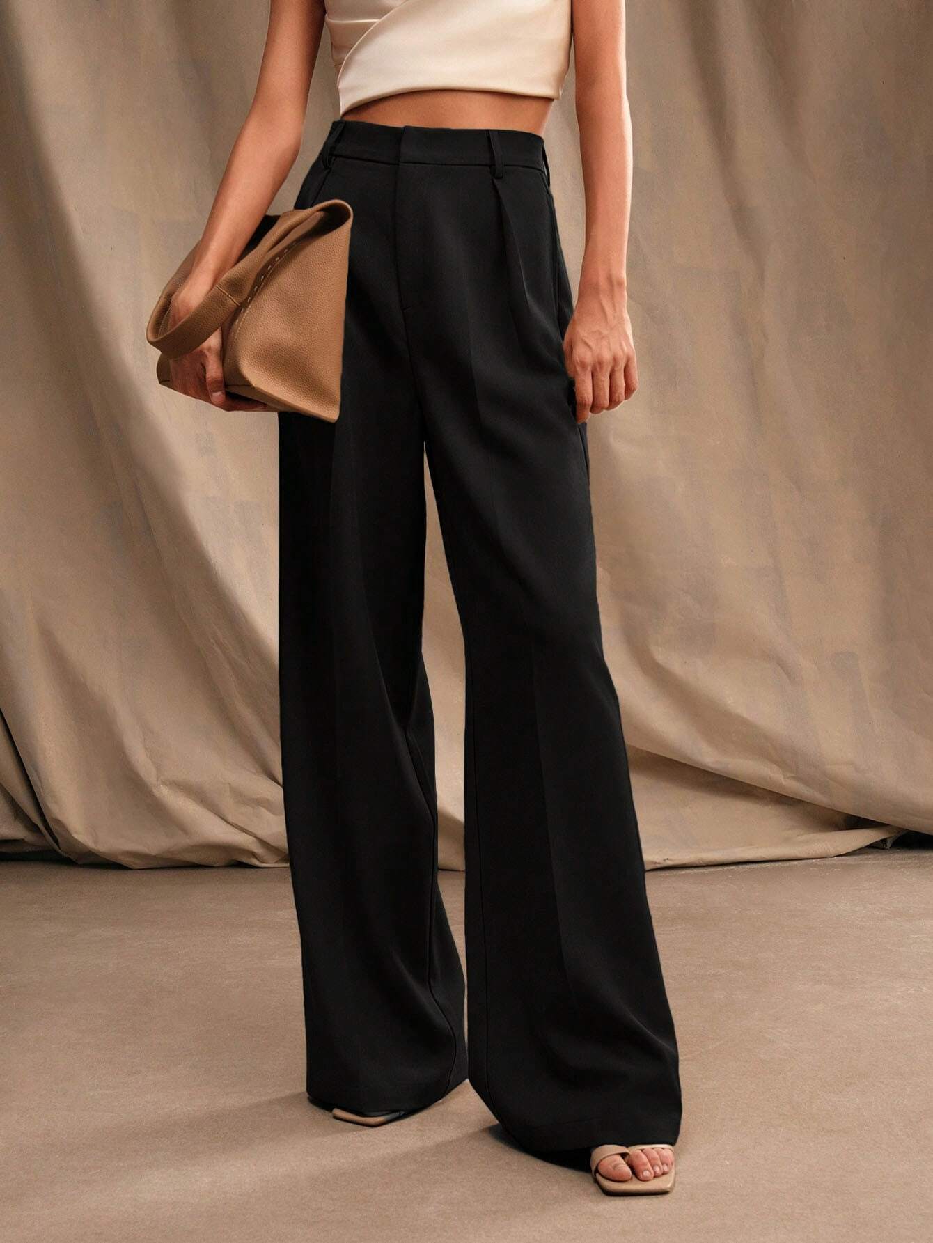 D600 Tailored Wide-Leg Pants - Black