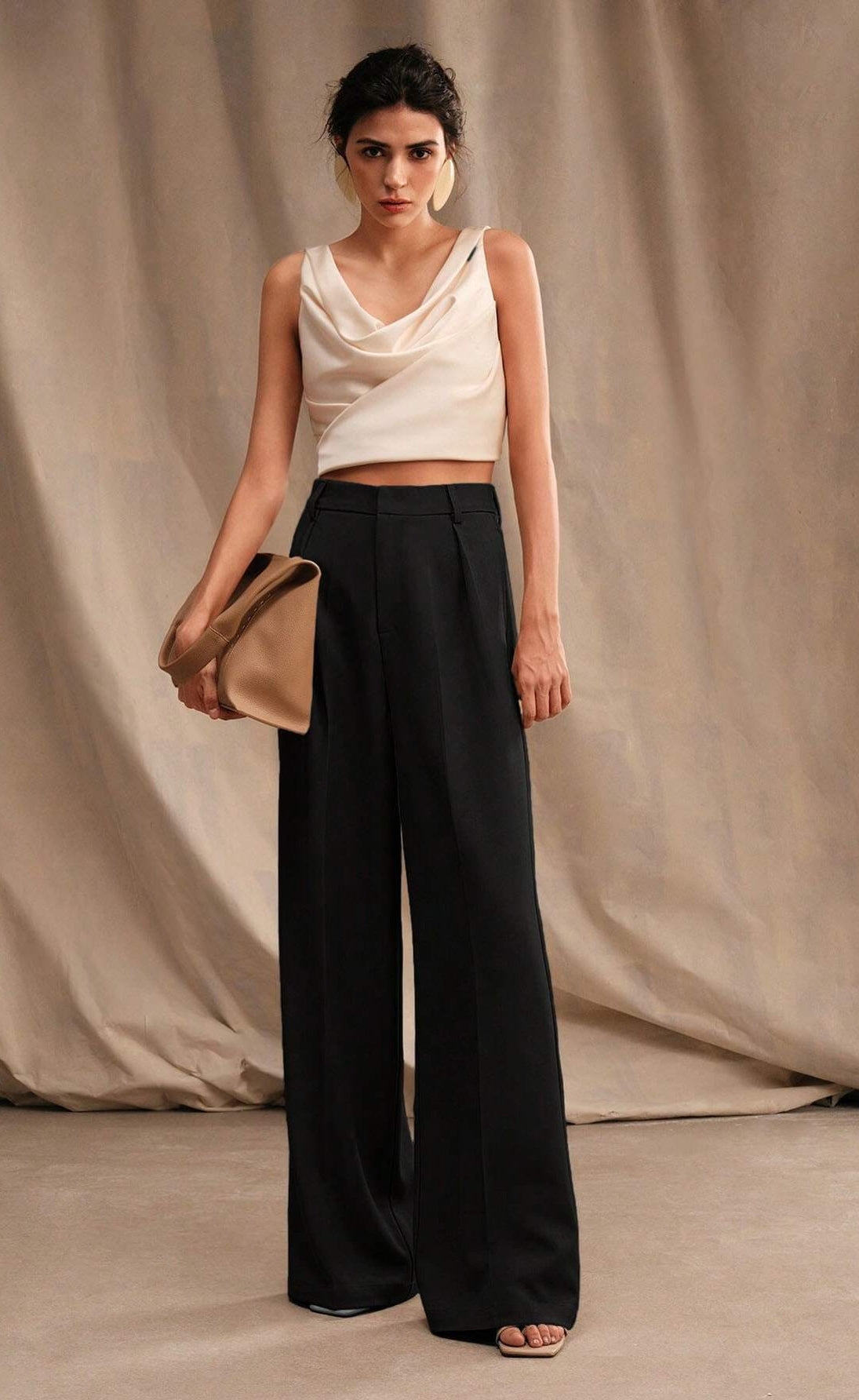 D600 Tailored Wide-Leg Pants - Black