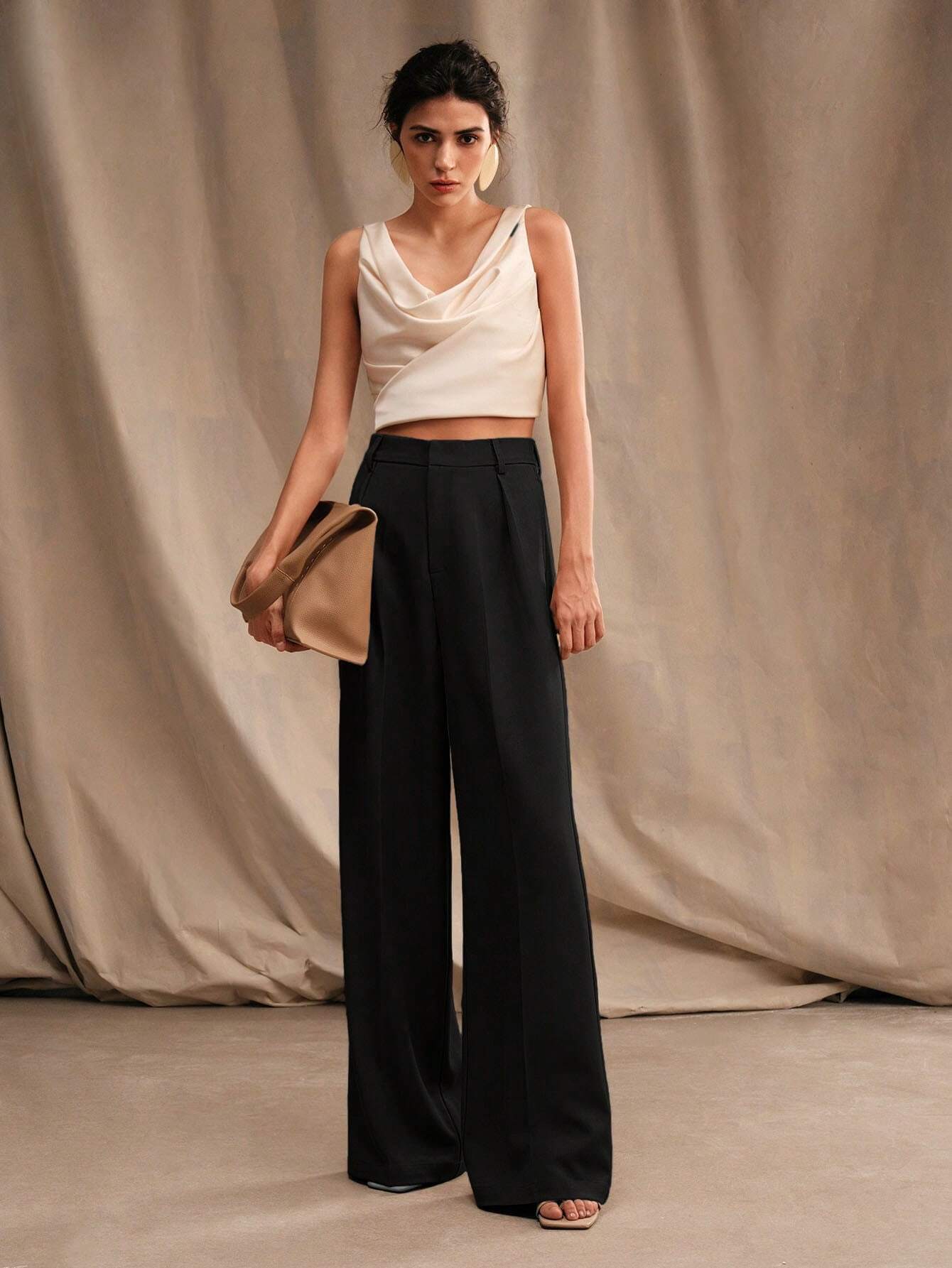 D600 Tailored Wide-Leg Pants - Black