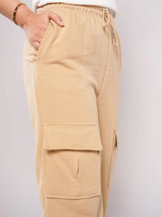 D600 - Beige Wide Leg Cargo Trousers