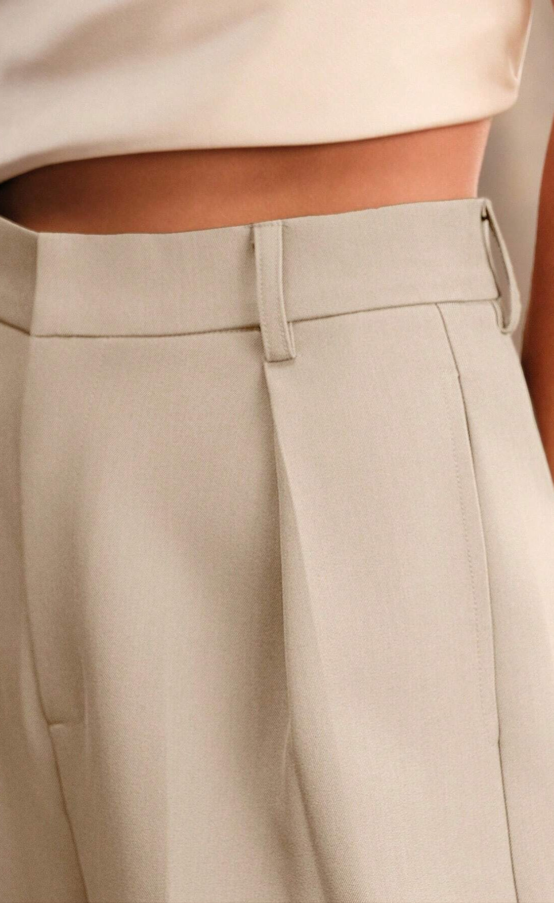 D600 Tailored Wide-Leg Pants - Beige