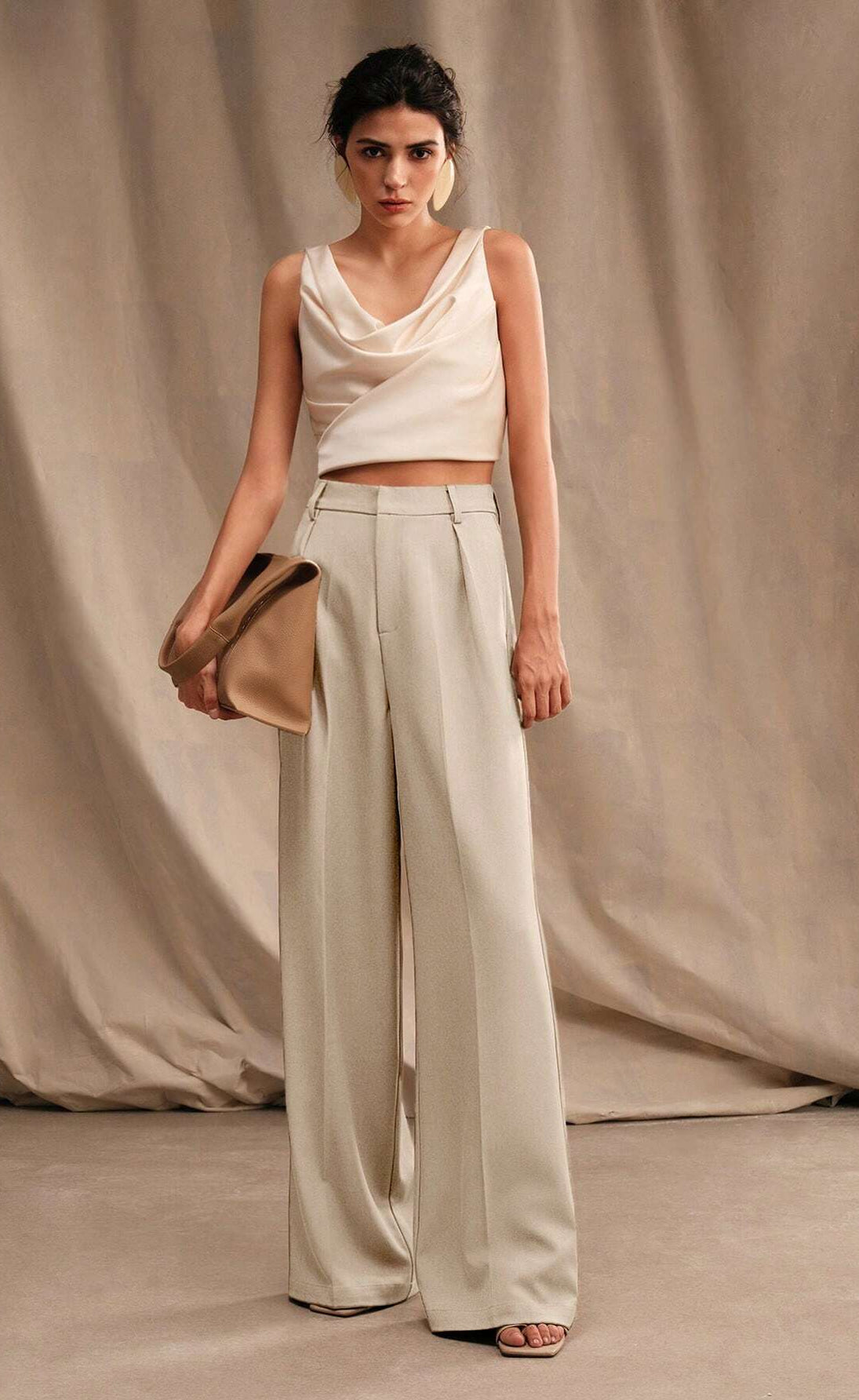 D600 Tailored Wide-Leg Pants - Beige