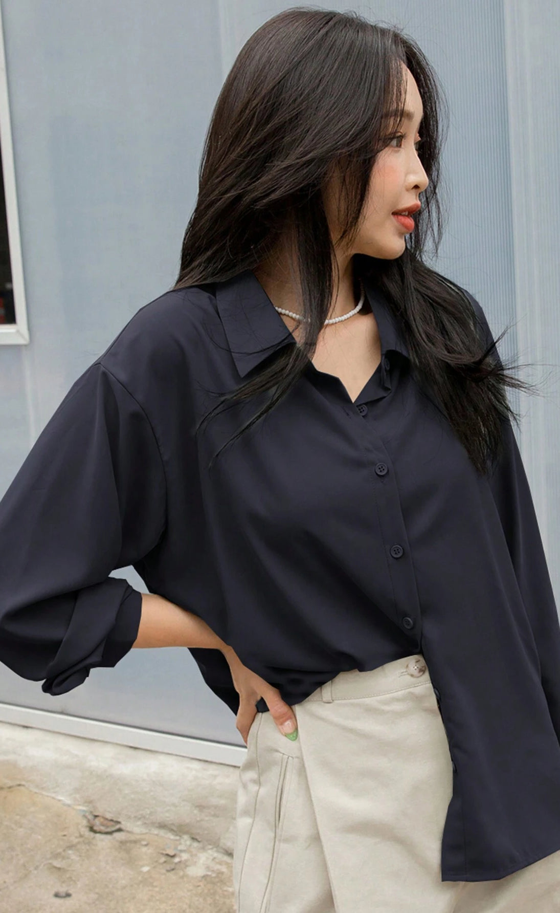 D600 Oversized Essentials Shirt – Navy Blue