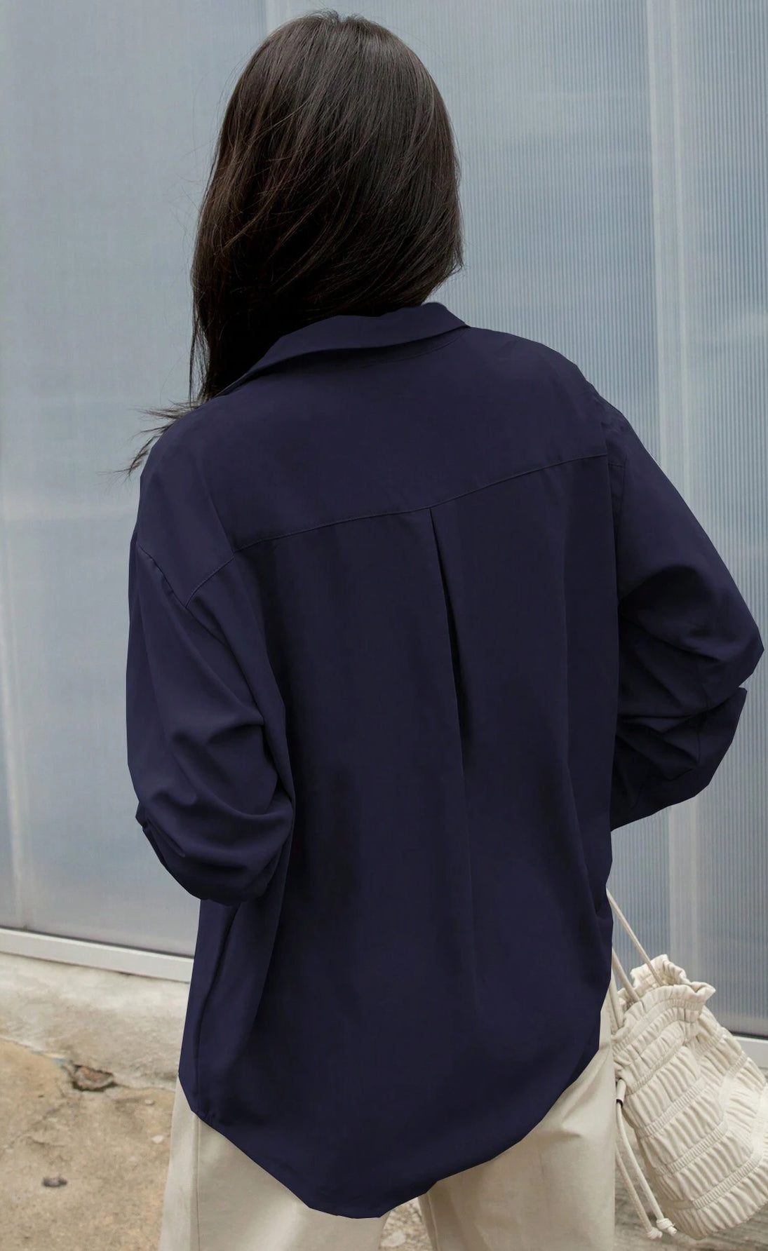 D600 Oversized Essentials Shirt – Navy Blue