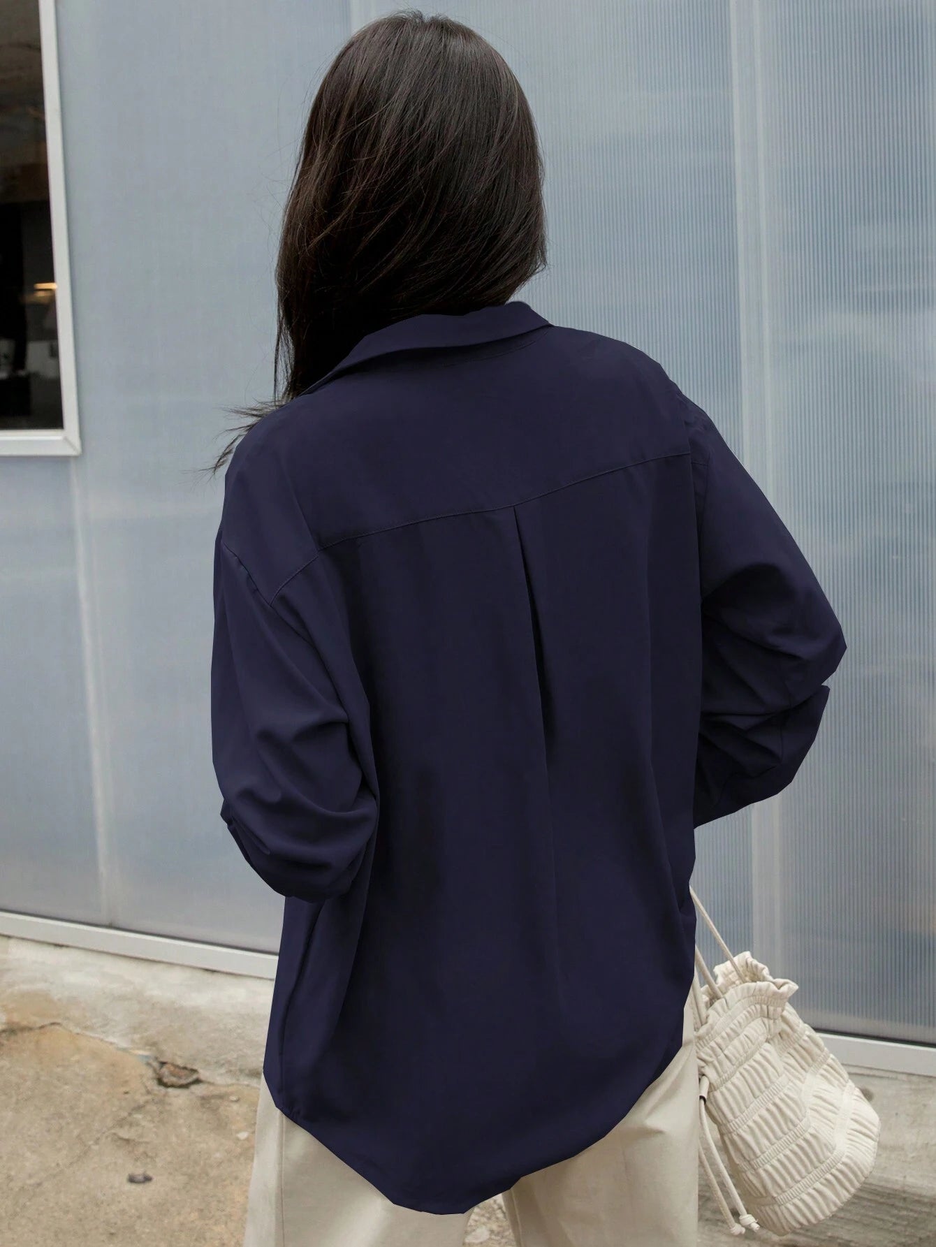 D600 Oversized Essentials Shirt – Navy Blue