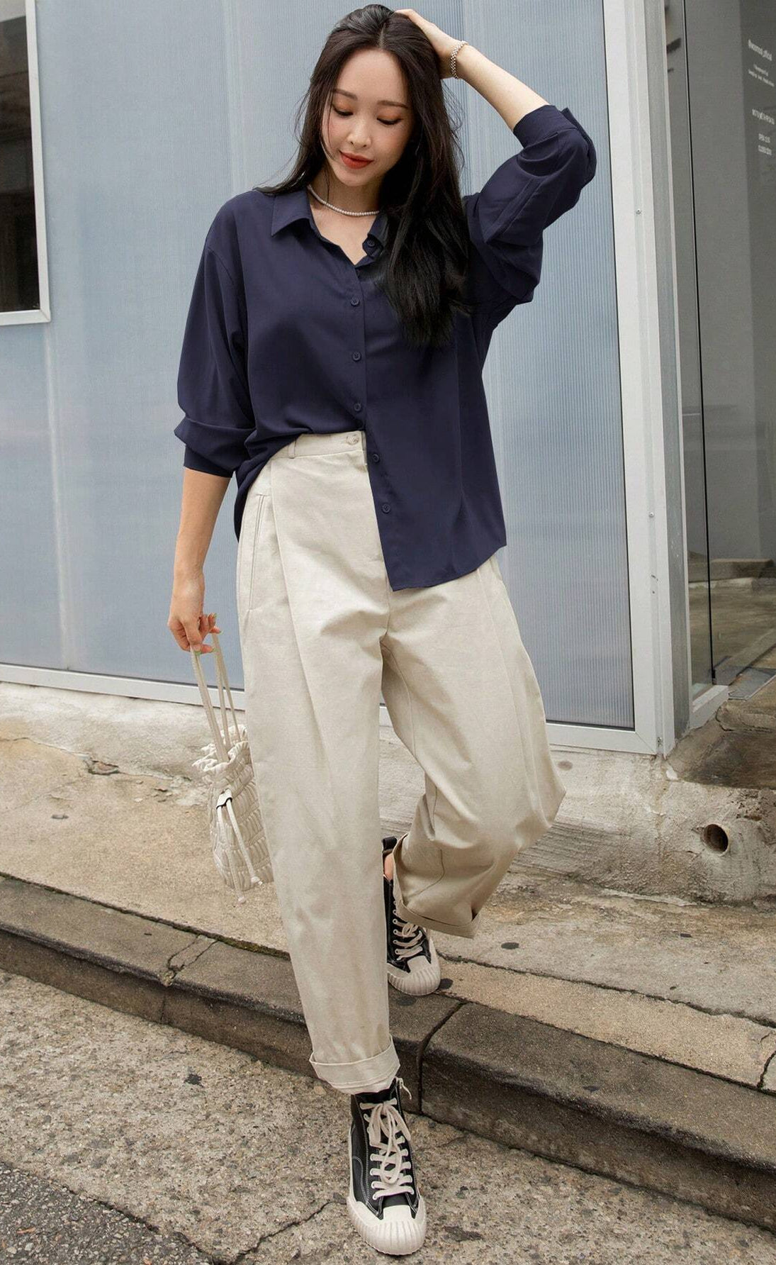 D600 Oversized Essentials Shirt – Navy Blue