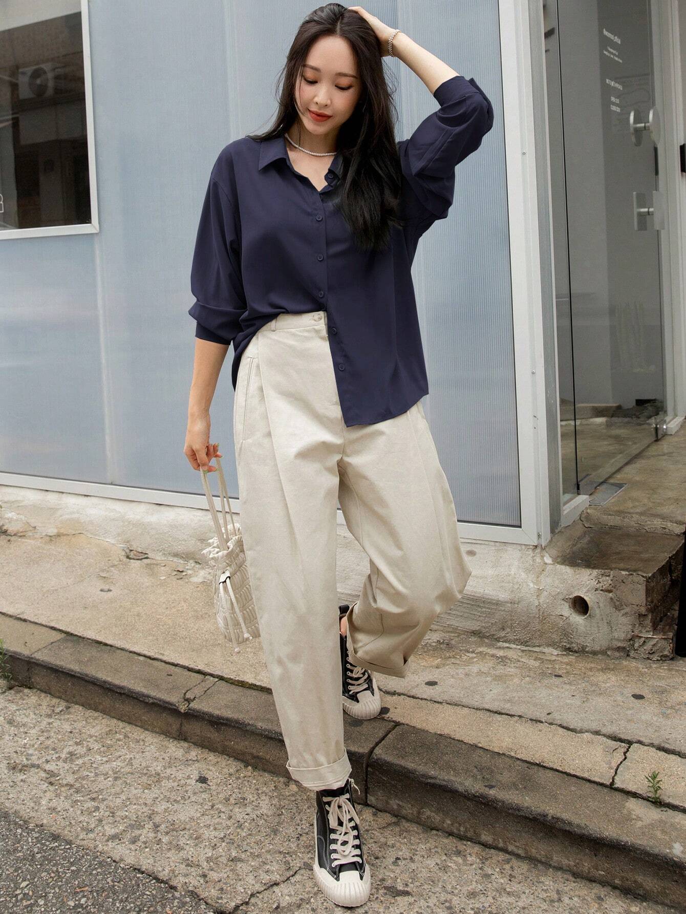 D600 Oversized Essentials Shirt – Navy Blue