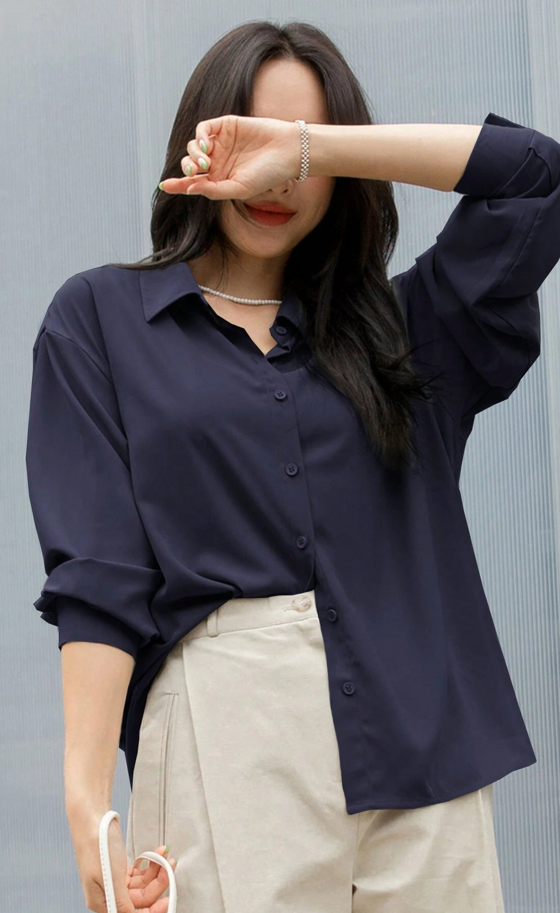 D600 Oversized Essentials Shirt – Navy Blue