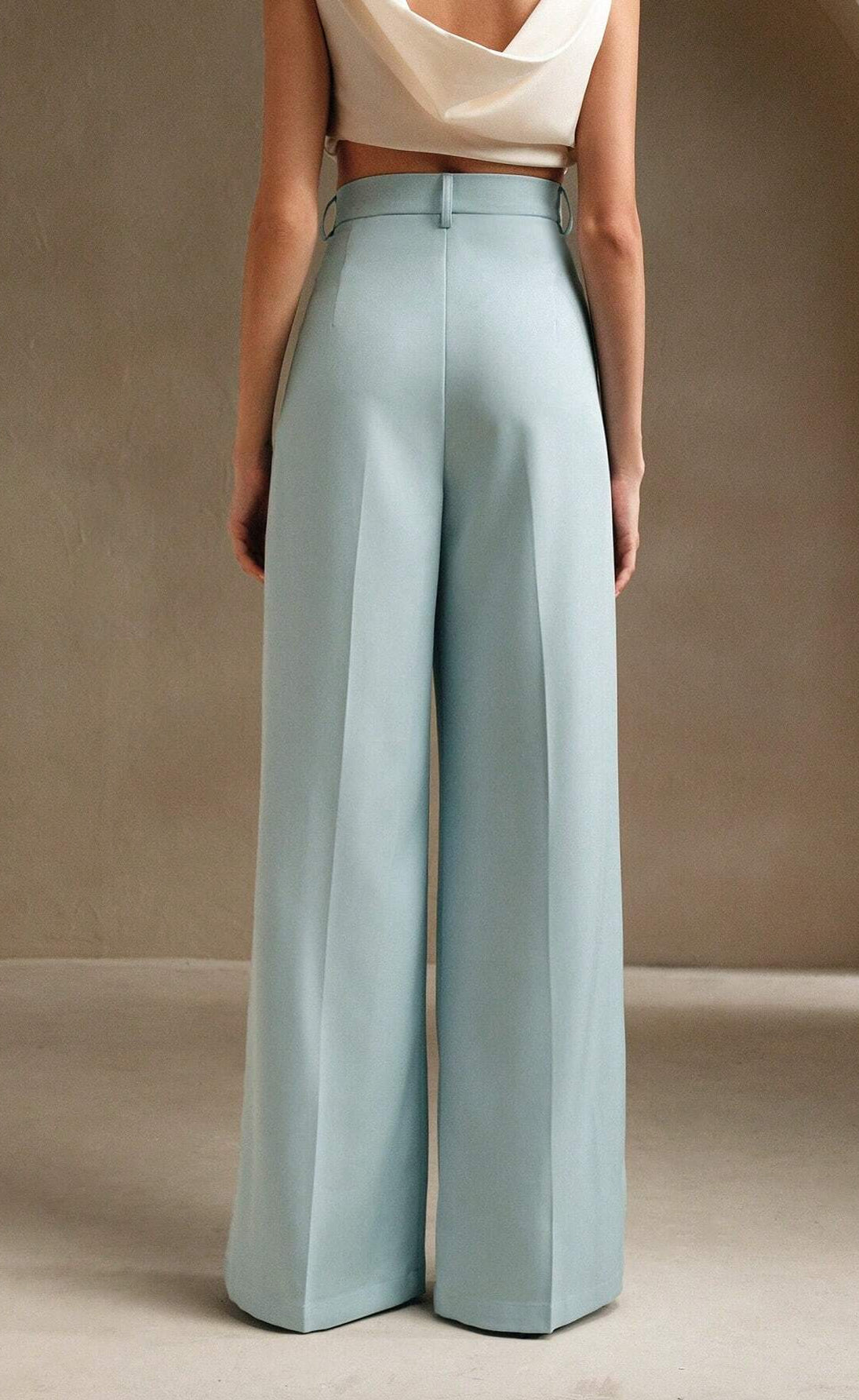 D600 Tailored Wide-Leg Pants - Mint Blue