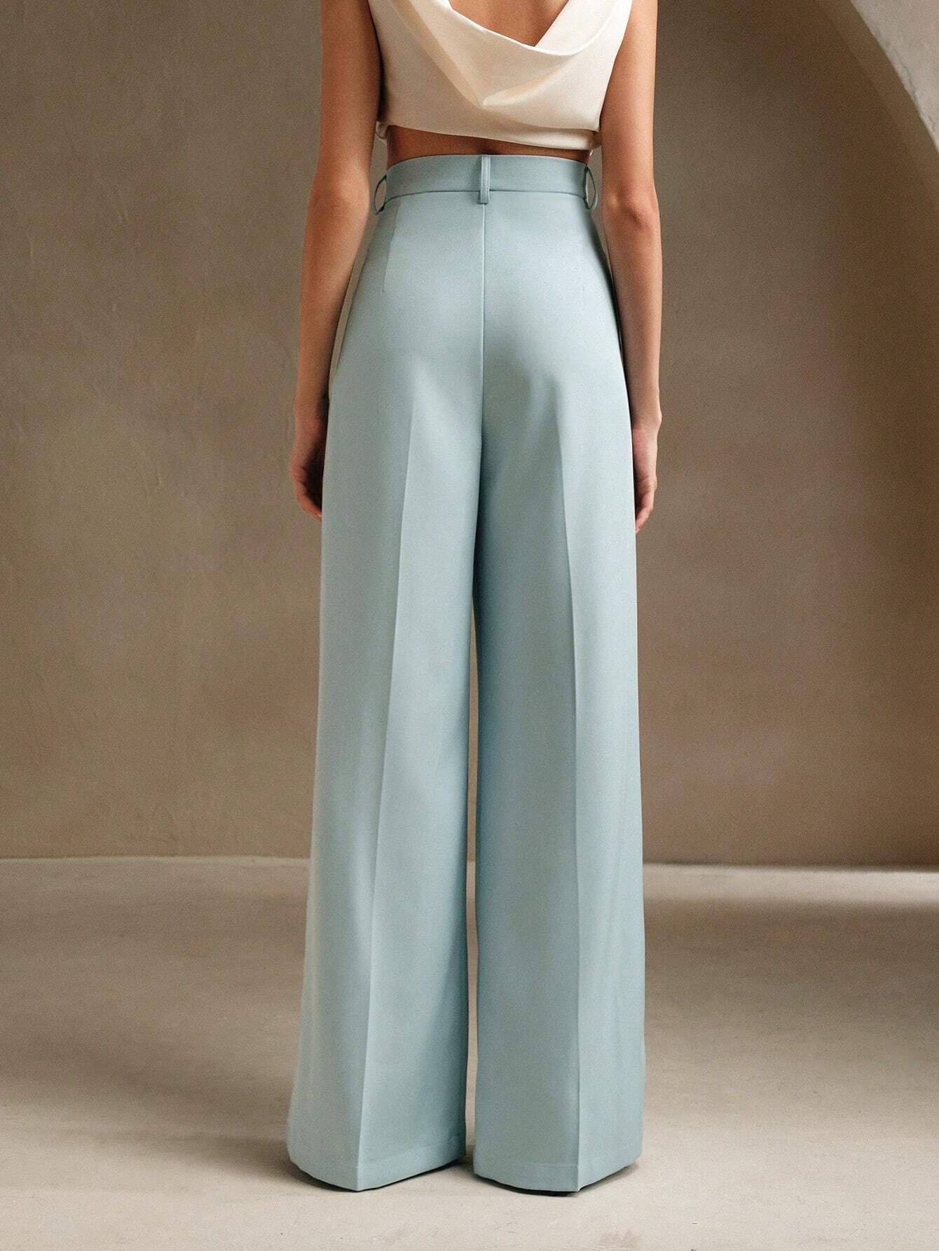 D600 Tailored Wide-Leg Pants - Mint Blue