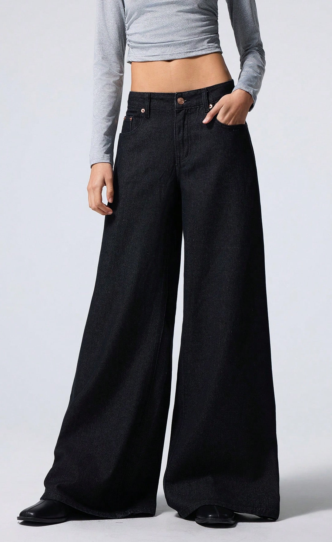 Baggy Palazzo Wide Leg Jeans - Black