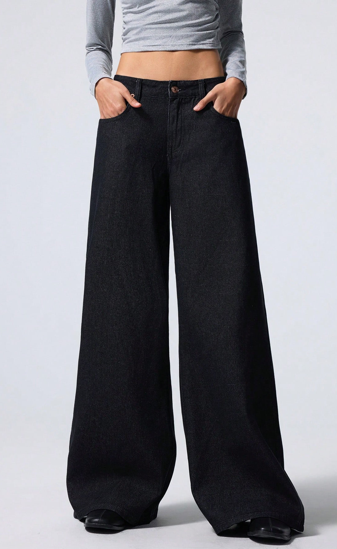 Baggy Palazzo Wide Leg Jeans - Black