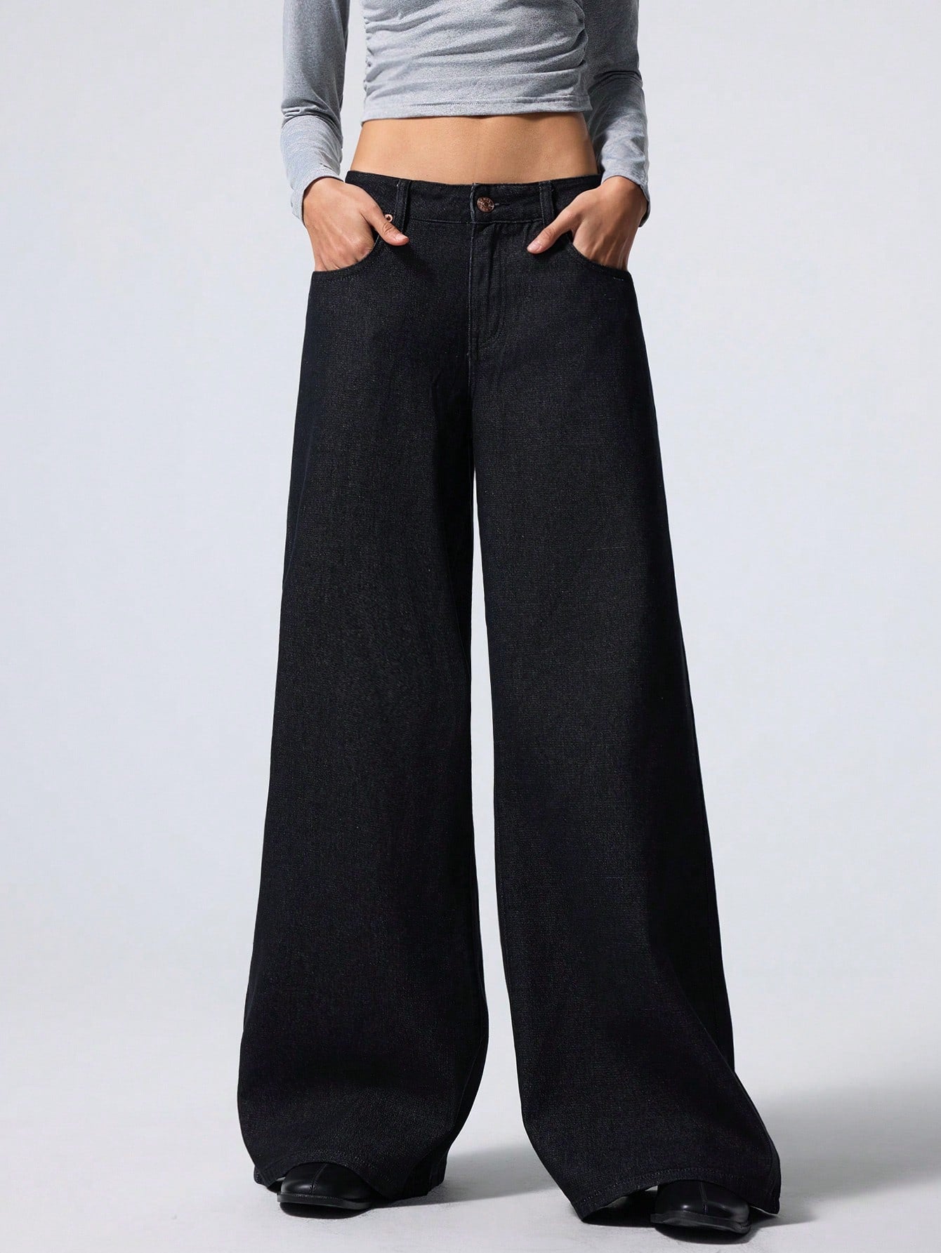 Baggy Palazzo Wide Leg Jeans - Black
