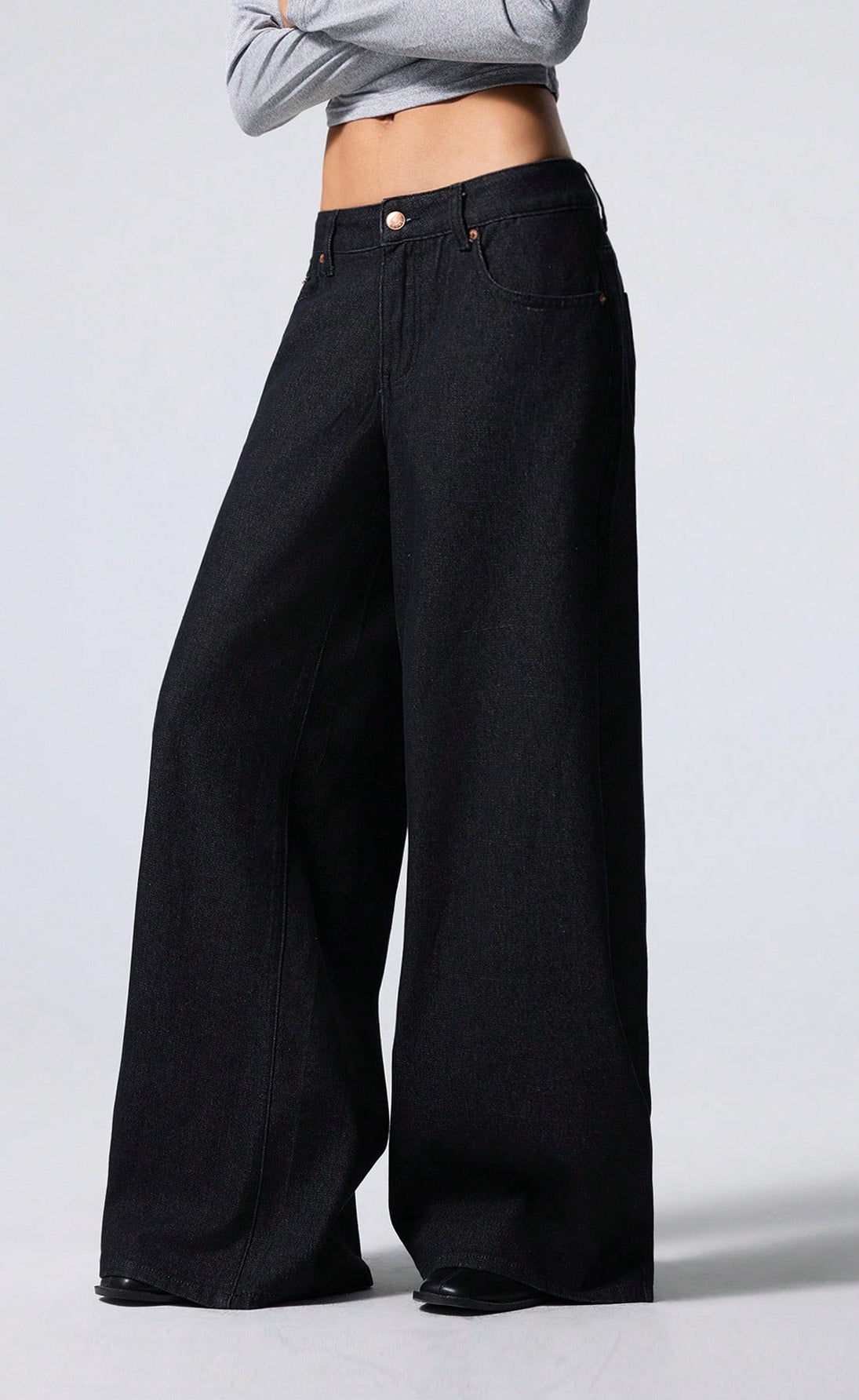 Baggy Palazzo Wide Leg Jeans - Black