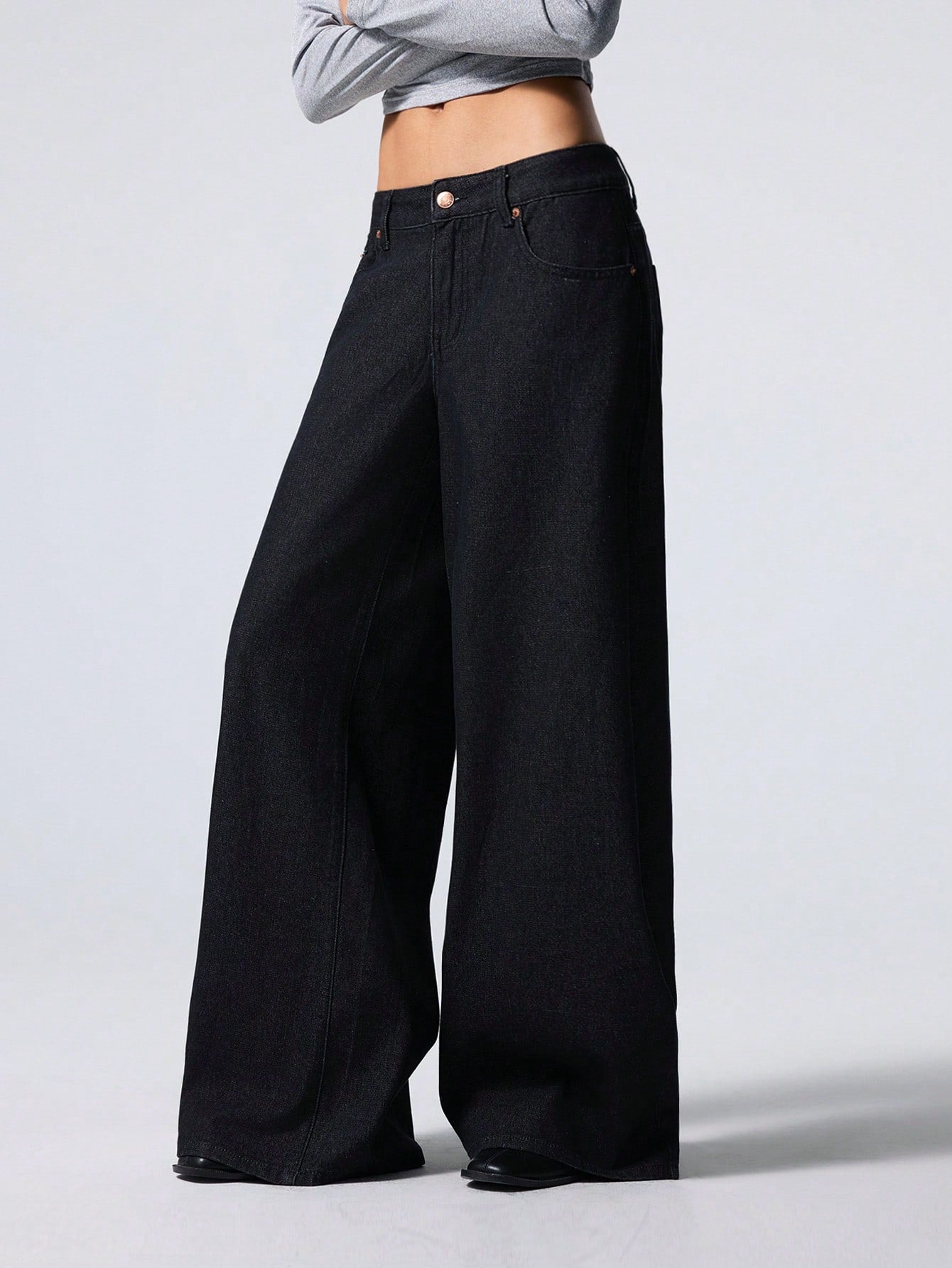 Baggy Palazzo Wide Leg Jeans - Black